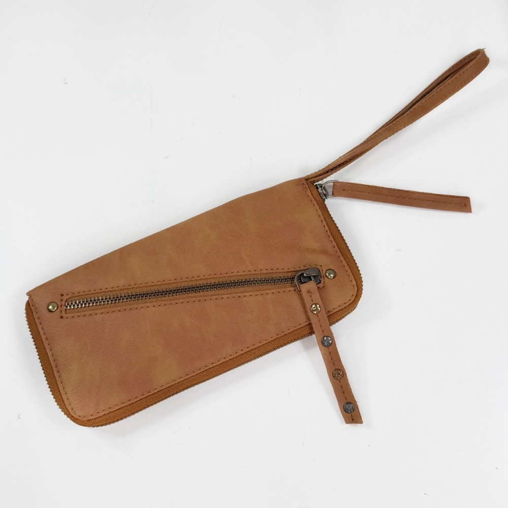 Free People Faux Leather Zip Around Wristlet Wallet Tan